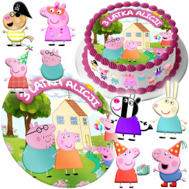 OPŁATEK NA TORT ŚWINKA PEPPA + 8szt POSTACI 2