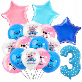 ZESTAW STITCH BALON LATEX STITCH 1 / CYFRA 3 NIEB. GWIAZDKI 40CM / 1x * NIEB / *CHAB / *RÓŻ